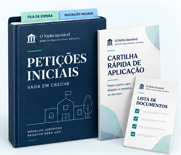 Kit de petições para vaga em creche: pasta Petições Iniciais, cartilha rápida de aplicação e lista de documentos